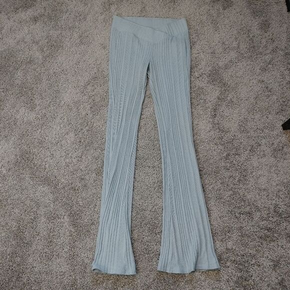 Gilly Hicks Light Blue Ribbed Flared Leggings Lounge Wear Sweater Set Sz XS - Picture 2 of 14